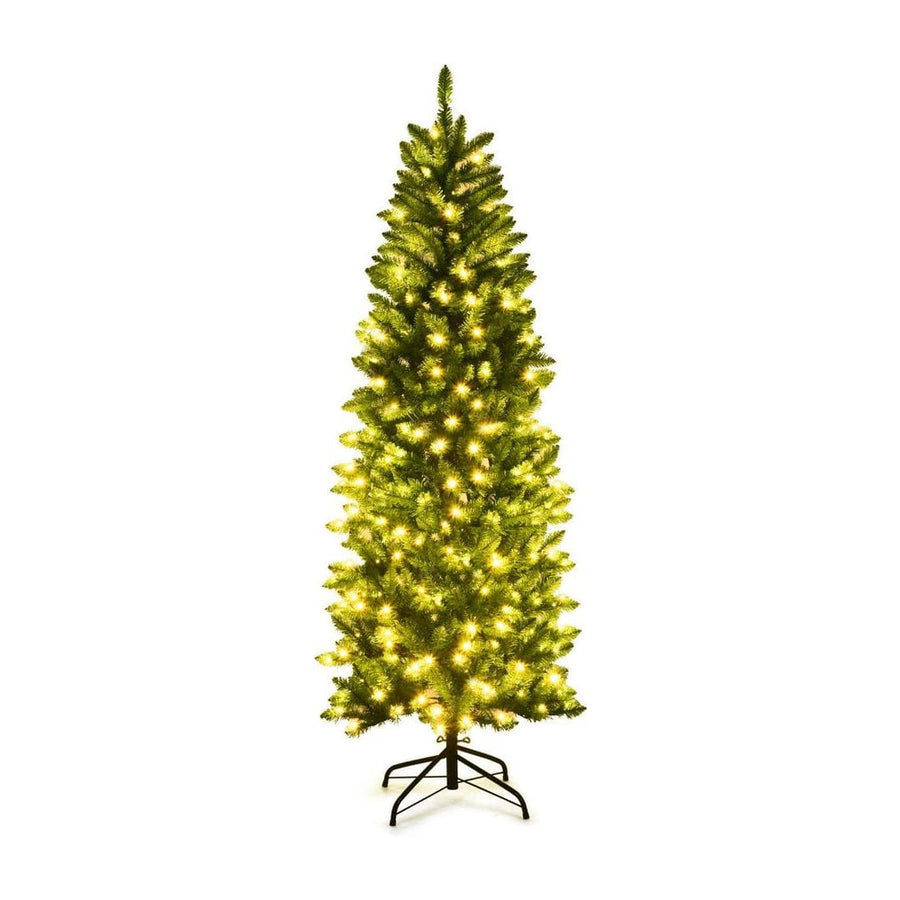 Pre-lit Artificial Pencil Christmas Tree with Warm White UL-listed Lights-6FT