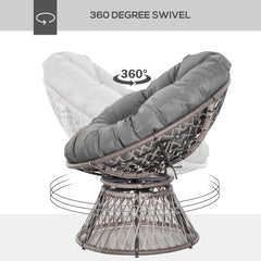 Outsunny 360 degrees Swivel Rattan Papasan Moon Bowl Chair Round Lounge Garden Wicker Basket Seat with Padded Cushion Oversized for Outdoor Indoor, Grey
