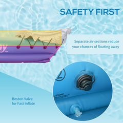 Close up of the inflatable kayak's Boston Valve and air chambers