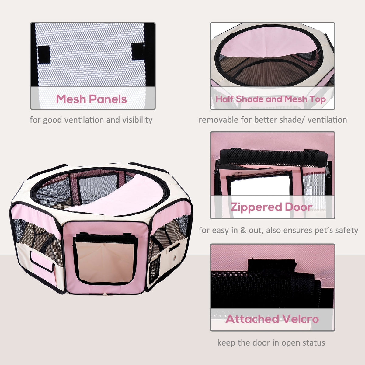 PawHut Portable Cat Dog Playpen Pet Puppy Rabbit Guinea Pig Pen Run Dia in Pink