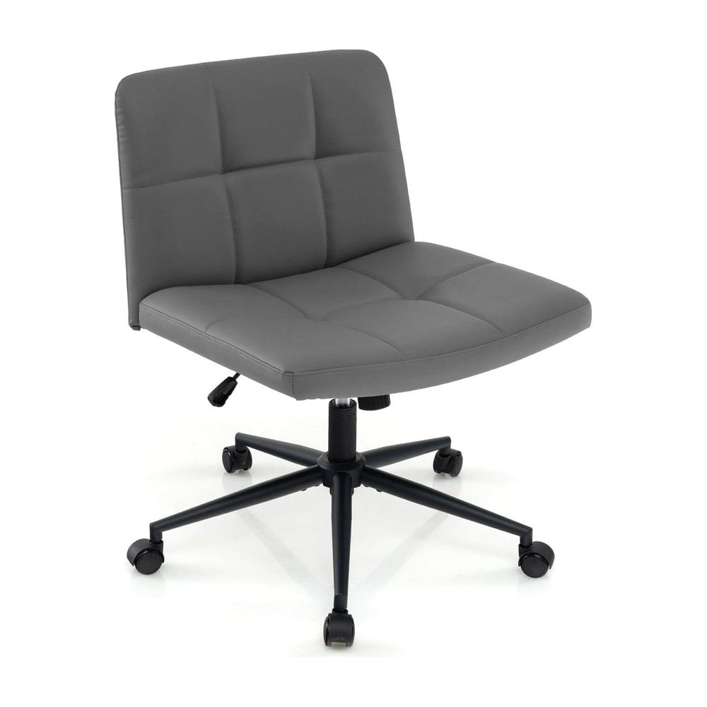 PU Leather Upholstered Cross-legged Office Chair with Wheels in Grey