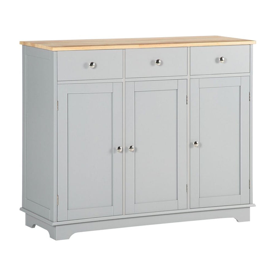 HOMCOM Sideboard with Rubberwood Top and Adjustable Shelves for Dining Room, Kitchen - Grey