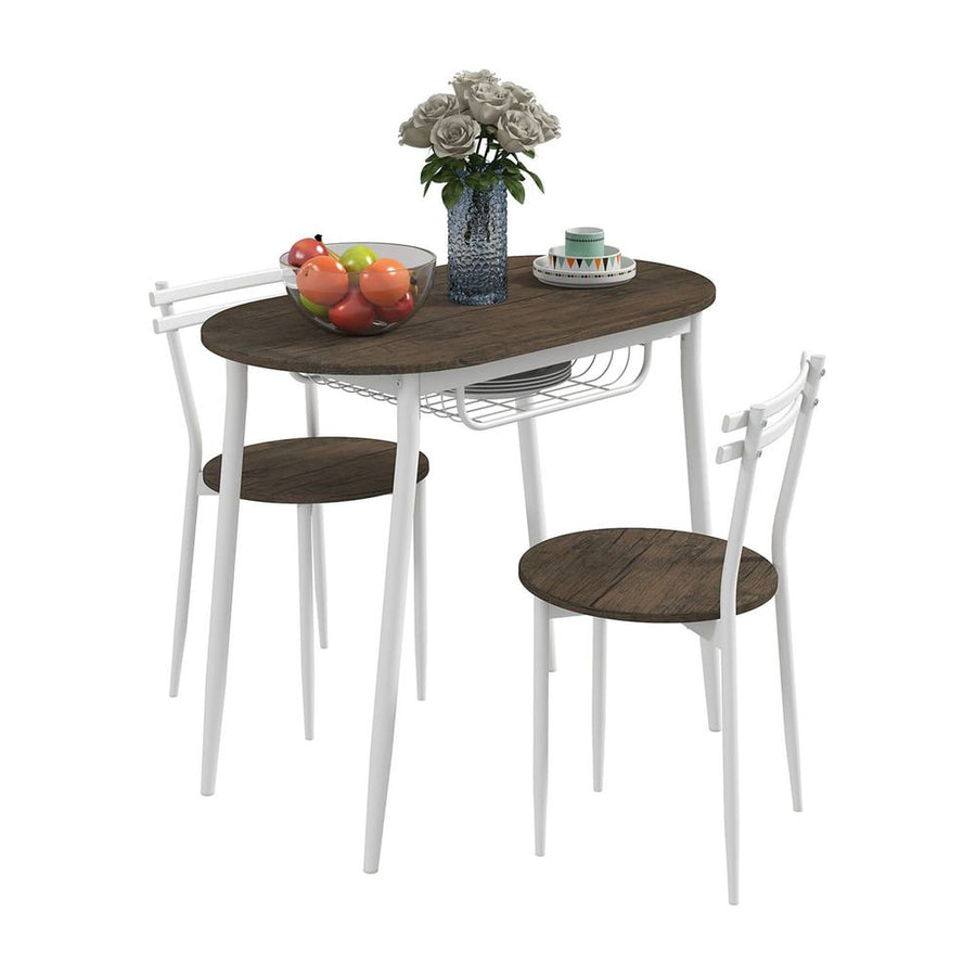 HOMCOM 3-Piece Dining Table and Chairs Set, Oval Kitchen Table with 2 Chairs, with Wire Storage Shelf and Steel Frame