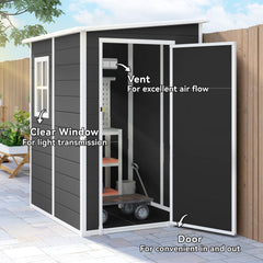 Outsunny 4'x5' Garden Storage Shed, Lean to Shed, Lockable Garden Shed with Window, Vent and Plastic Roof, Black