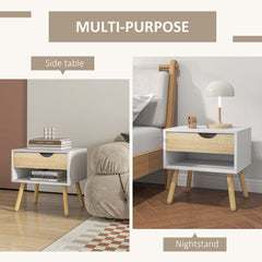 HOMCOM Bedside Table with Drawer and Shelf, Modern Nightstand, End Table for Bedroom, Living Room, Set of 2