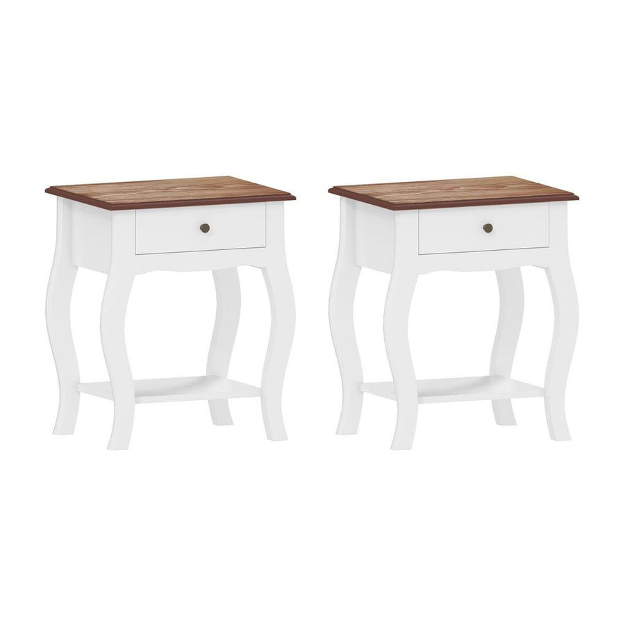 HOMCOM 2pcs Bedside Tables with Drawer, French Style Bedside Cabinets with Open Shelf for Bedroom, Living Room, White