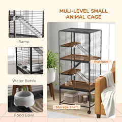 PawHut Rolling Chinchilla Cage, Small Animal Cage for Ferrets w/ Three Doors, Storage, Shelf, Tray Tray, Bowl, Water Bottle