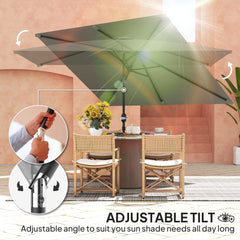 Outsunny 3x2m Garden Parasol Umbrella with Aluminium Pole, Tilt and Crank, Rectangular Outdoor Table Parasol Sun Shade for Patio, Light Grey