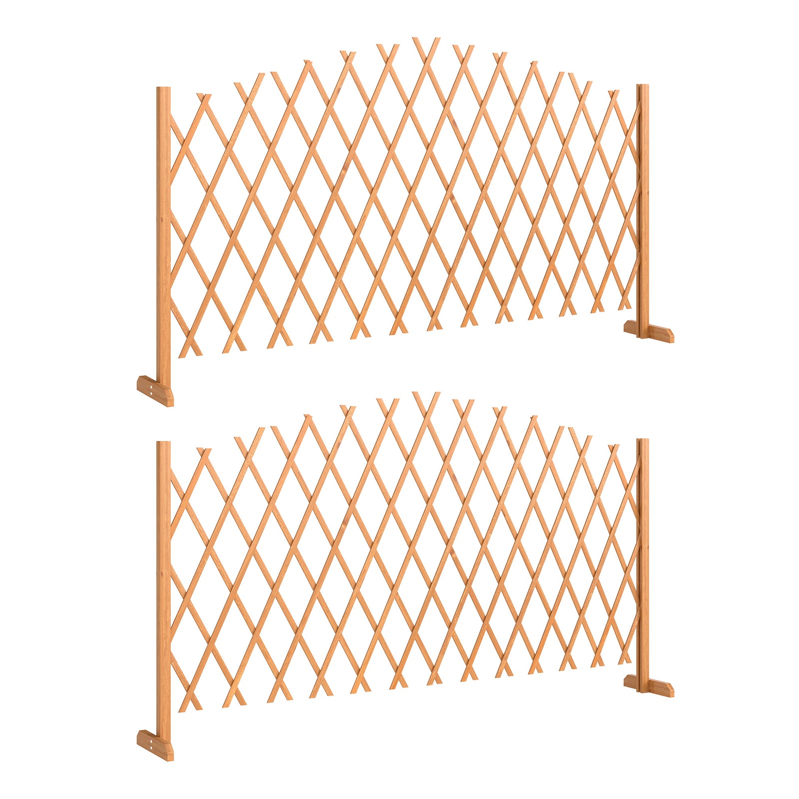 Outsunny 2 Pack Expanding Fence Panels, Wooden Freestanding Garden Fence with Stable Feet, 180 x 30 x 103cm, Brown