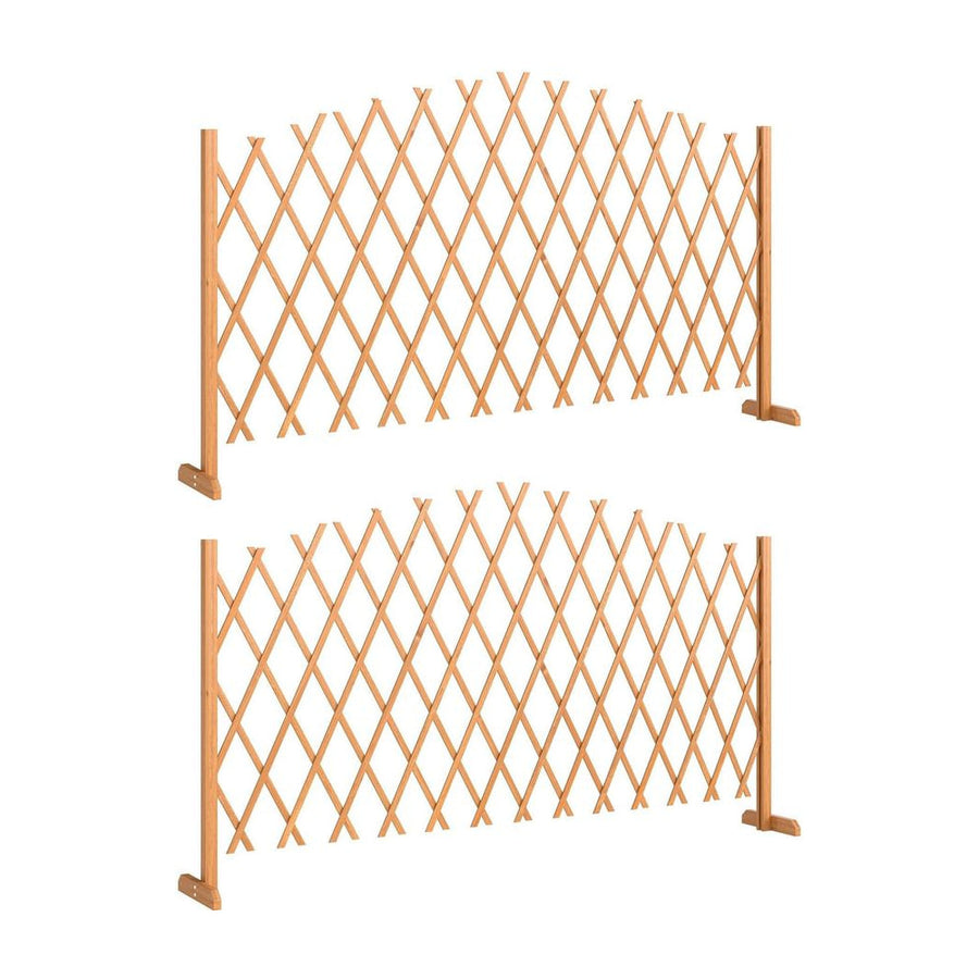 Outsunny 2 Pack Expanding Fence Panels, Wooden Freestanding Garden Fence with Stable Feet, 180 x 30 x 103cm, Brown