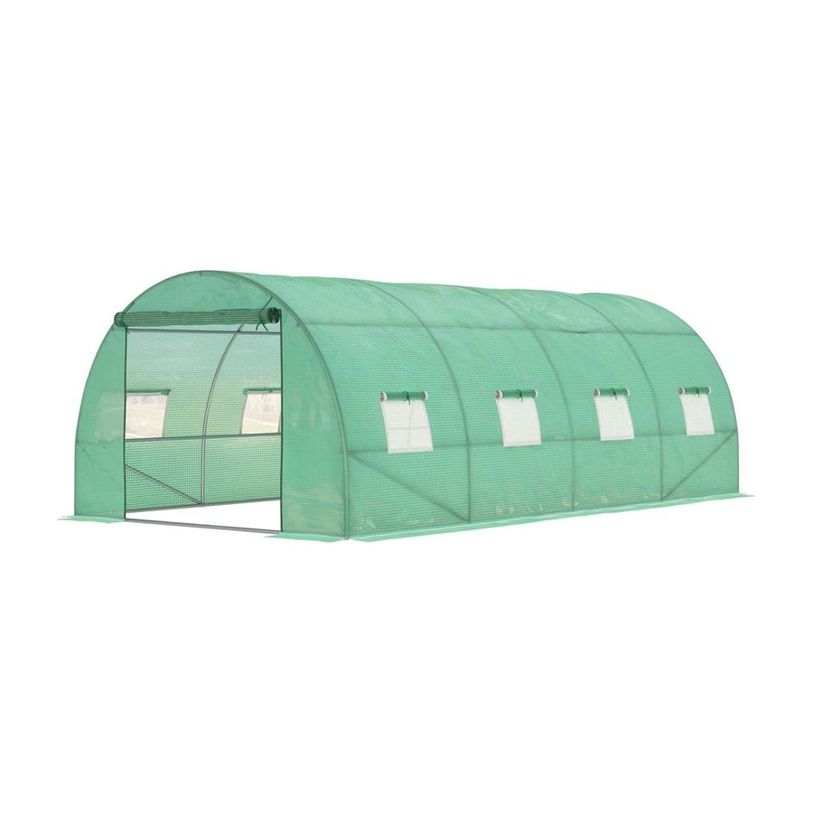 Outsunny Walk-in Polytunnel Greenhouse, Outdoor Garden Tunnel Greenhouse Tent with Zipped Roll-Up Door and 8 Mesh Windows, 6