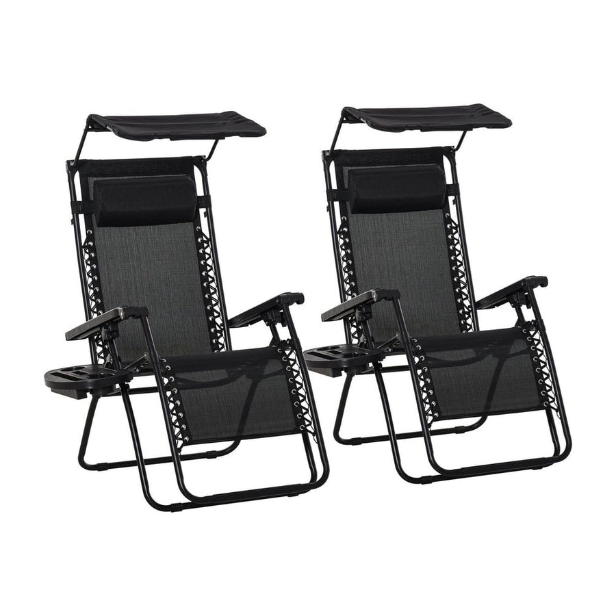 Outsunny 2 Piece Foldable Reclining Garden Chair with Headrest, Zero Gravity Deck Sun Lounger Seat Chair with Footrest