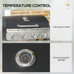 Outsunny Five-Burner Steel Gas Grill, with Thermometer - Black - product image 5