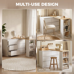 HOMCOM Vanity Table, Dressing Table with 6 Drawers and 3-Tier Shelf for Women and Girls, White