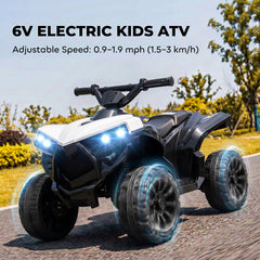 AIYAPLAY 6V Kids ATV, 4 Wheeler Electric Ride on Car with Music and LED Headlights, for Ages 18-56 Months Boys and Girls, White
