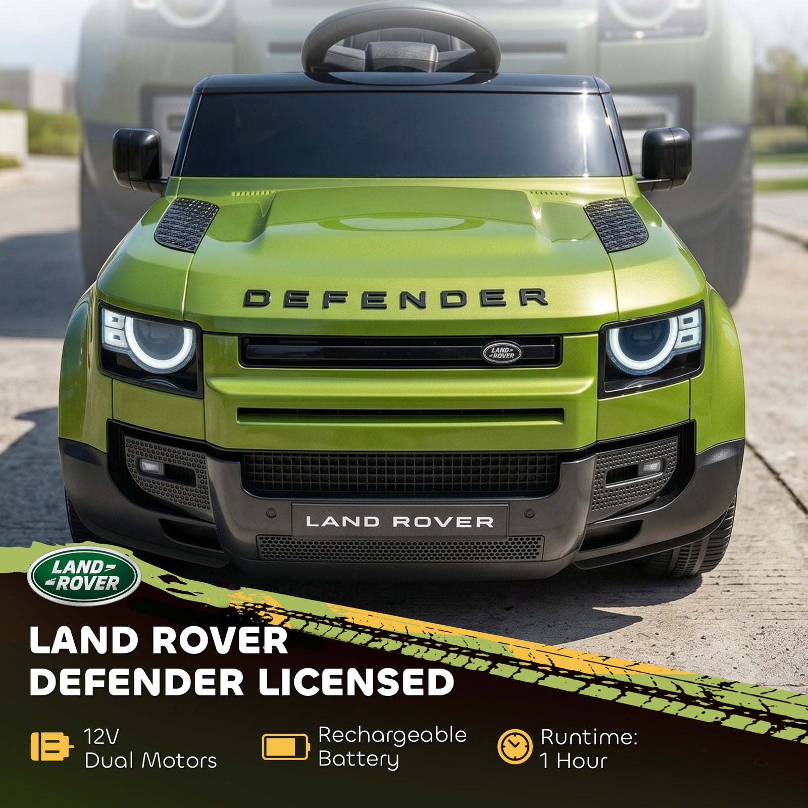 AIYAPLAY Land Rover Licensed 12V Kids Ride on Car with Remote, Suspension, Slow Start, 3 Speeds, Lights, Music, Horn, Green