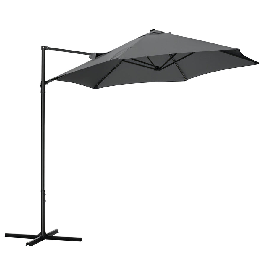 Outsunny 2.5M Garden Cantilever Parasol, Offset Roma Patio Umbrella Hanging Sun Shade Canopy Shelter with 360° Rotation and Cross Base, Dark Grey
