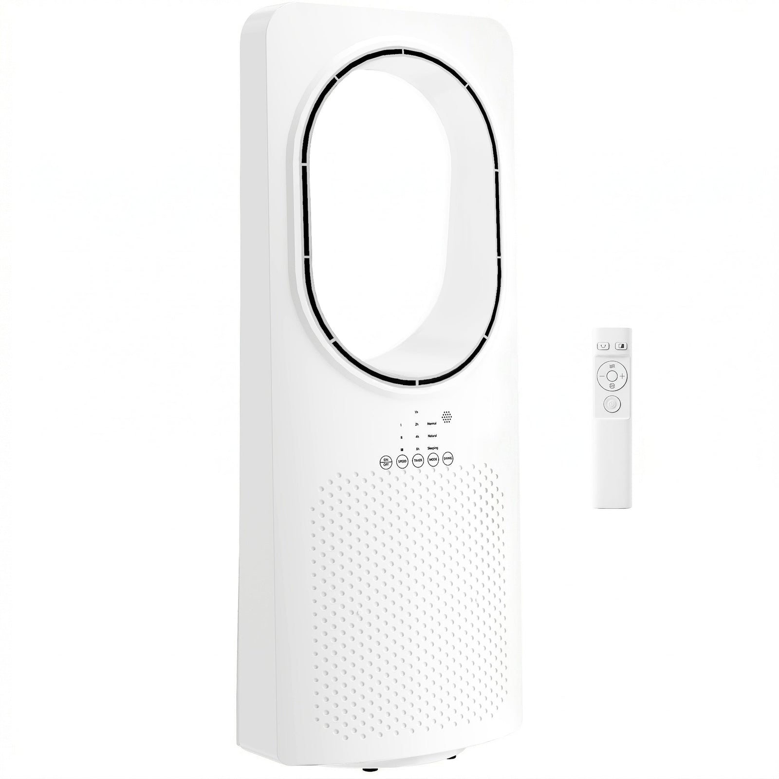 HOMCOM Bladeless Tower Fan for Bedroom, 36dB Standing Cooling Fan with Oscillating, 3 Speeds, 3 Modes, 15H Timer, White