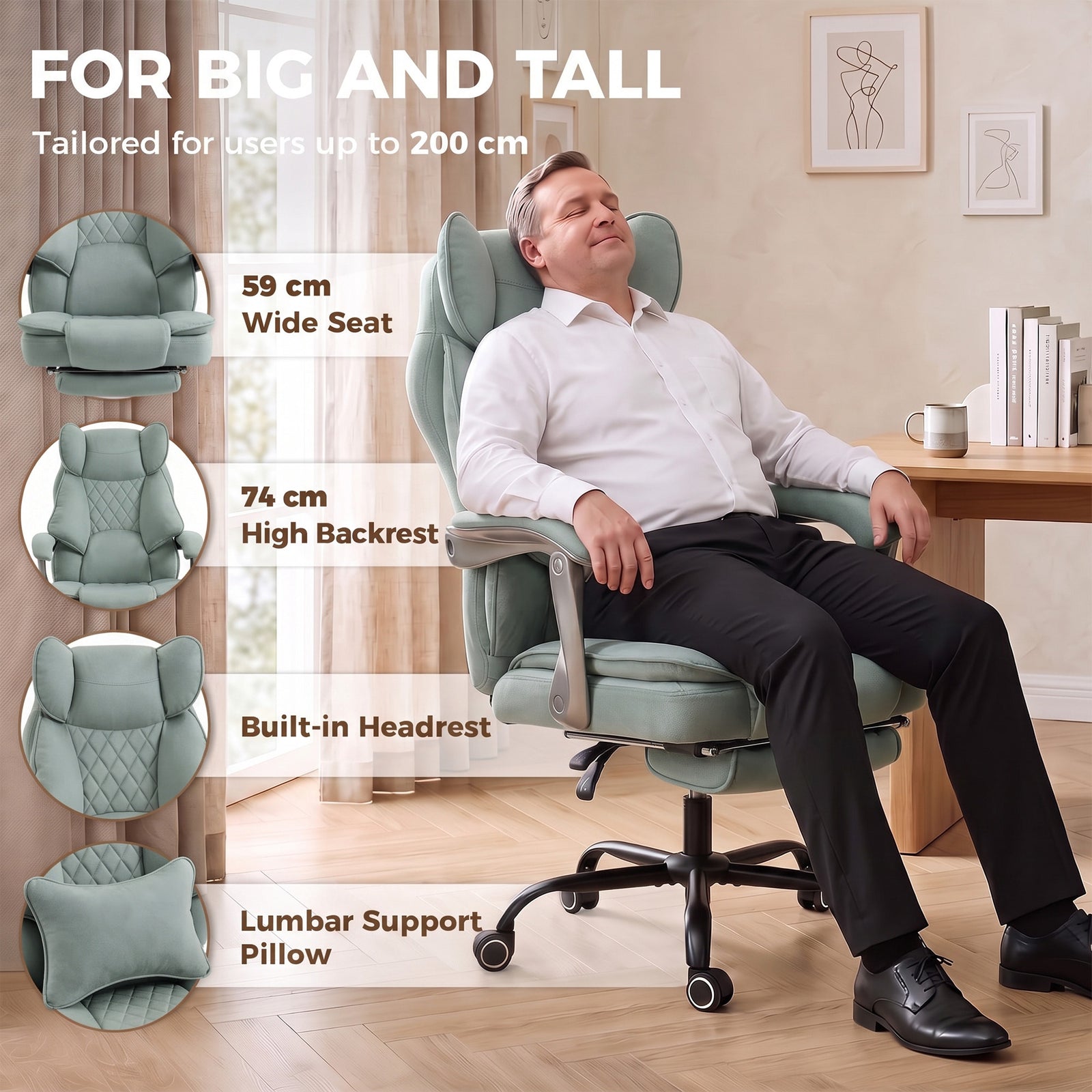 HOMCOM Executive Office Chair, Leathaire Big and Tall Office Chair 180 kg with Wide Seat, Reclining, Lumbar Support, Blue