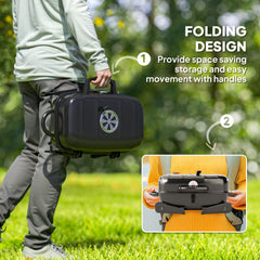 Outsunny Charcoal Barbecue Grill Folding BBQ Grill with 1232 cm² Cooking Area, Adjustable Vent, Thermometer, Handles for Camping Picnic, Black