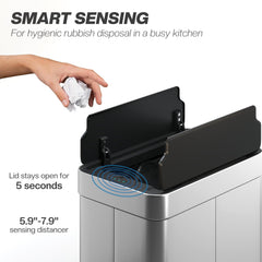HOMCOM 55L Sensor Bin, Large Automatic Touchless Rubbish Bin with Soft-Close Lid, Silver Tone