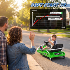 AIYAPLAY 24V Electric Go Kart for Kids with Drift Mode, 300W Brushless Motor, Soft Start and Dual Speed for Ages 6-10, Green