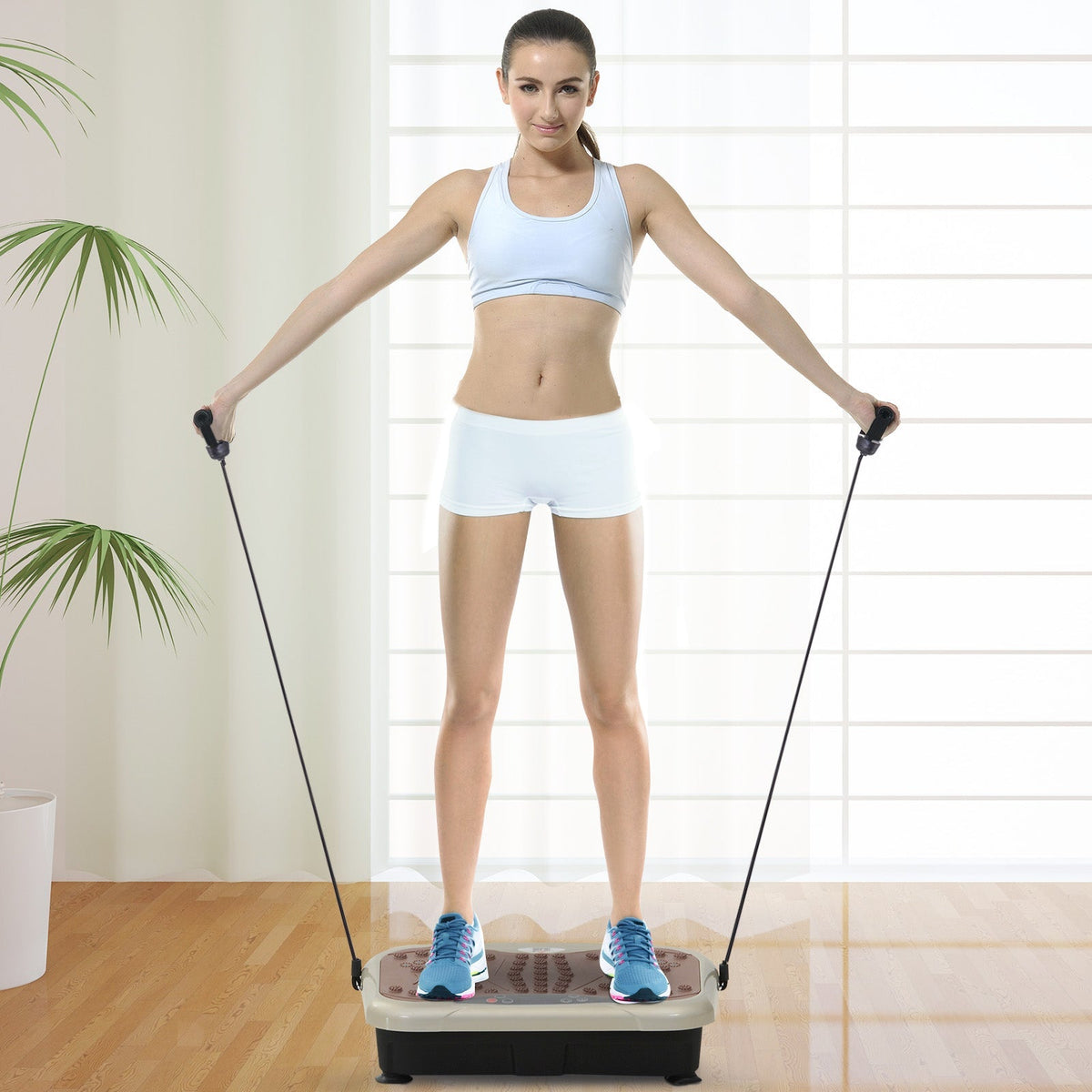 HOMCOM Vibration Plate Exercise Machine, Quiet Vibrating Plate for Weight Loss and Lymphatic Drainage with Resistance Bands, Remote Control, 99 Speed Levels
