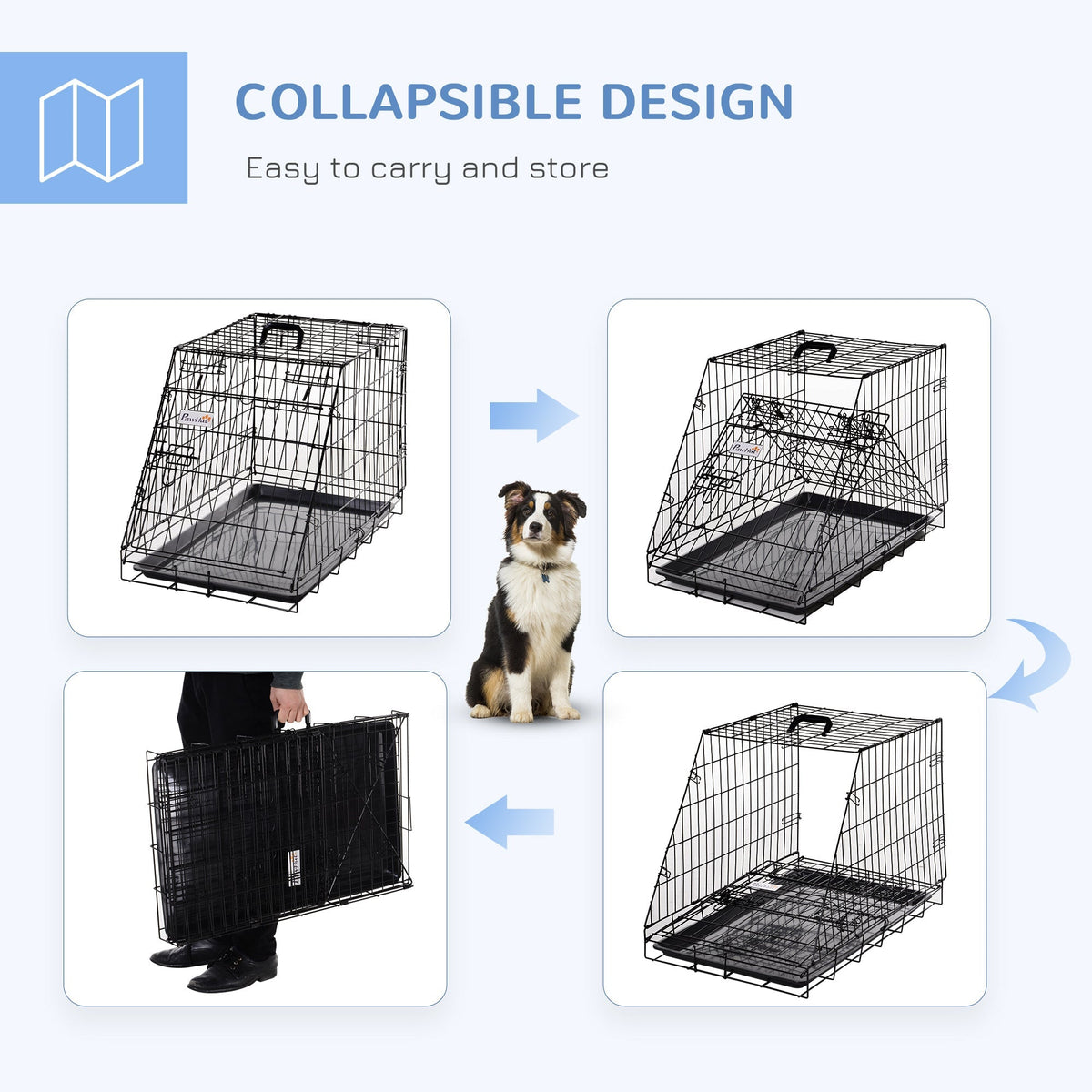 Pawhut Trapeze Collapsible Dog Pet Travel Box Cage Removable Tray 78 x 47 x 55cm