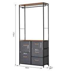 HOMCOM Chest of Drawers with Coat rack Steel Frame 5 Drawers Bedroom Hallway Home Furniture Black Brown