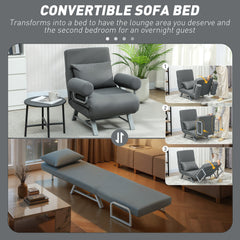 HOMCOM Single Sofa Bed, 3-in-1 Convertible Folding Chair Bed with Adjustable Backrest, Removable Armrests, Dark Grey