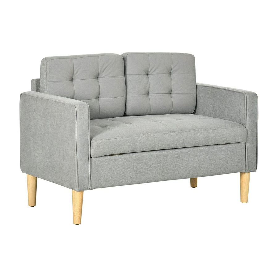 HOMCOM Modern 2 Seater Sofa with Hidden Storage, 117cm Tufted Cotton Couch with Wood Legs, Compact Loveseat for Living Room