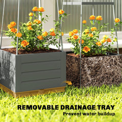 Outsunny 2 Pack Raised Garden Bed with Trellis, Plastic Outdoor Planter Box with Removable Drainage Tray