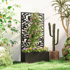 Outsunny Metal Garden Bed with Trellis, Wall Mounted or Freestanding Raised Planter with Privacy Panel, Black - product image