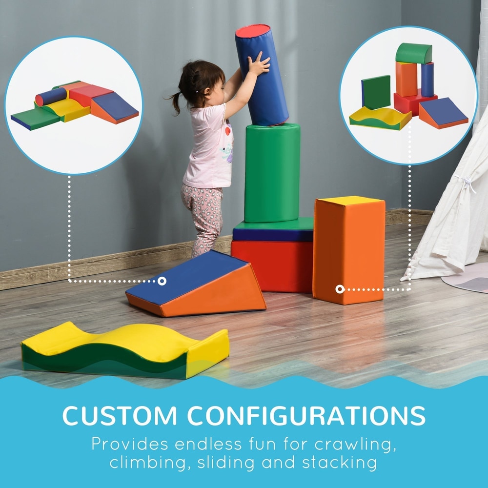 HOMCOM Soft Play Set, 7 Piece Foam Blocks, Toddler Climb and Crawl Activity Set for 1-3 Years, Soft Play Equipment for