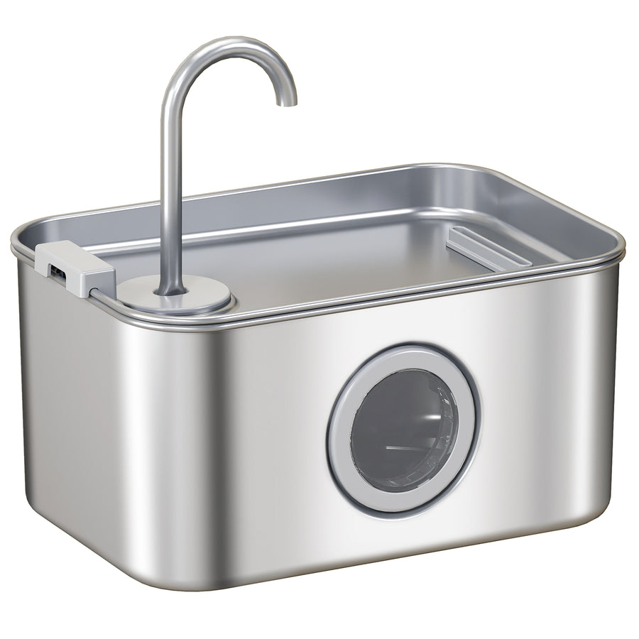 PawHut 3.2L Cat Water Fountain for Drinking, Cat Fountain Stainless Steel with Visible Water-Level Window, Ultra-Silent Pump