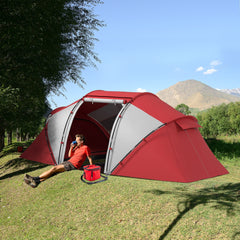 Outsunny 4-6 Man UV Protection Camping Tent - Grey and Red