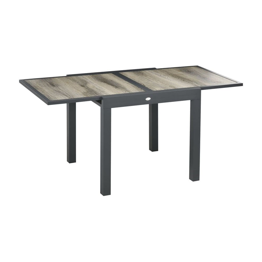 Outsunny Extending Garden Table, Outdoor Dining Table for 6, Aluminium Frame Rectangular Patio Table with Plastic Board