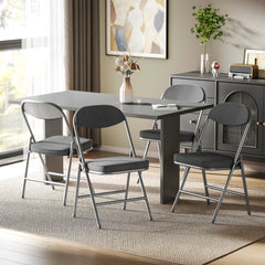 HOMCOM Set of Four Folding Corduroy Seat Chairs - Dark Grey
