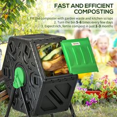 Outsunny 65L Garden Compost Bin, Single Chamber Rotating Composter, Compost Maker with 24 Ventilation Openings and Steel Legs