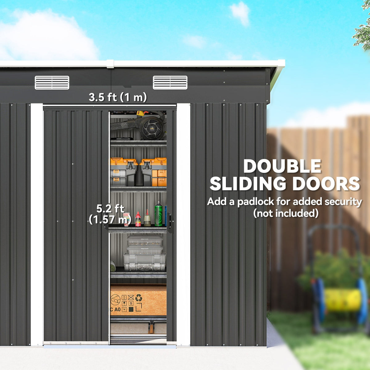 Outsunny 7 x 4ft Outdoor Storage Shed with Foundation Kit, Lean to Metal Garden Shed for Log, Rubbish Bin, Tool, Bike, Black