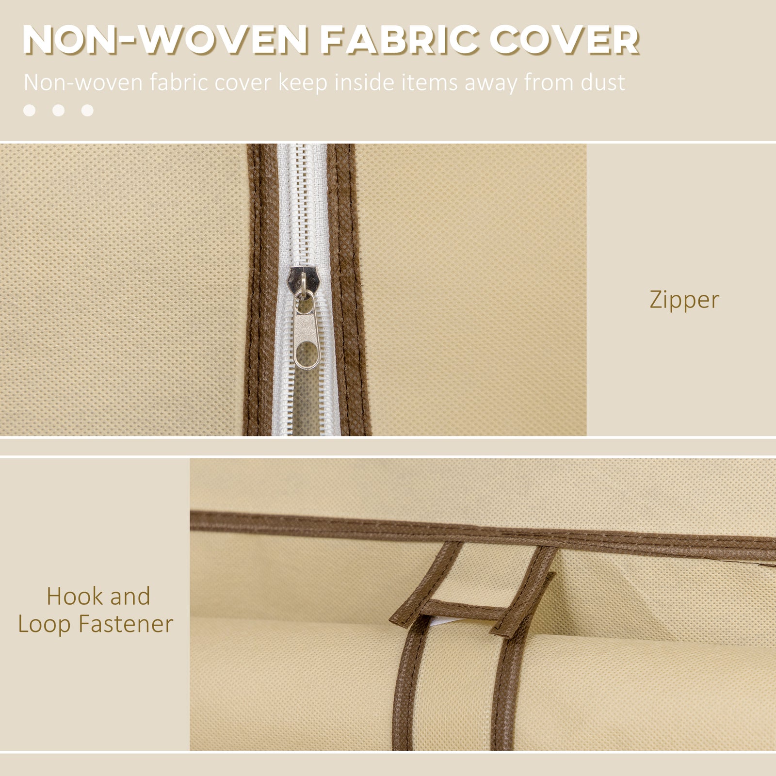 HOMCOM Fabric Wardrobe, with Rails and Shelves - Beige