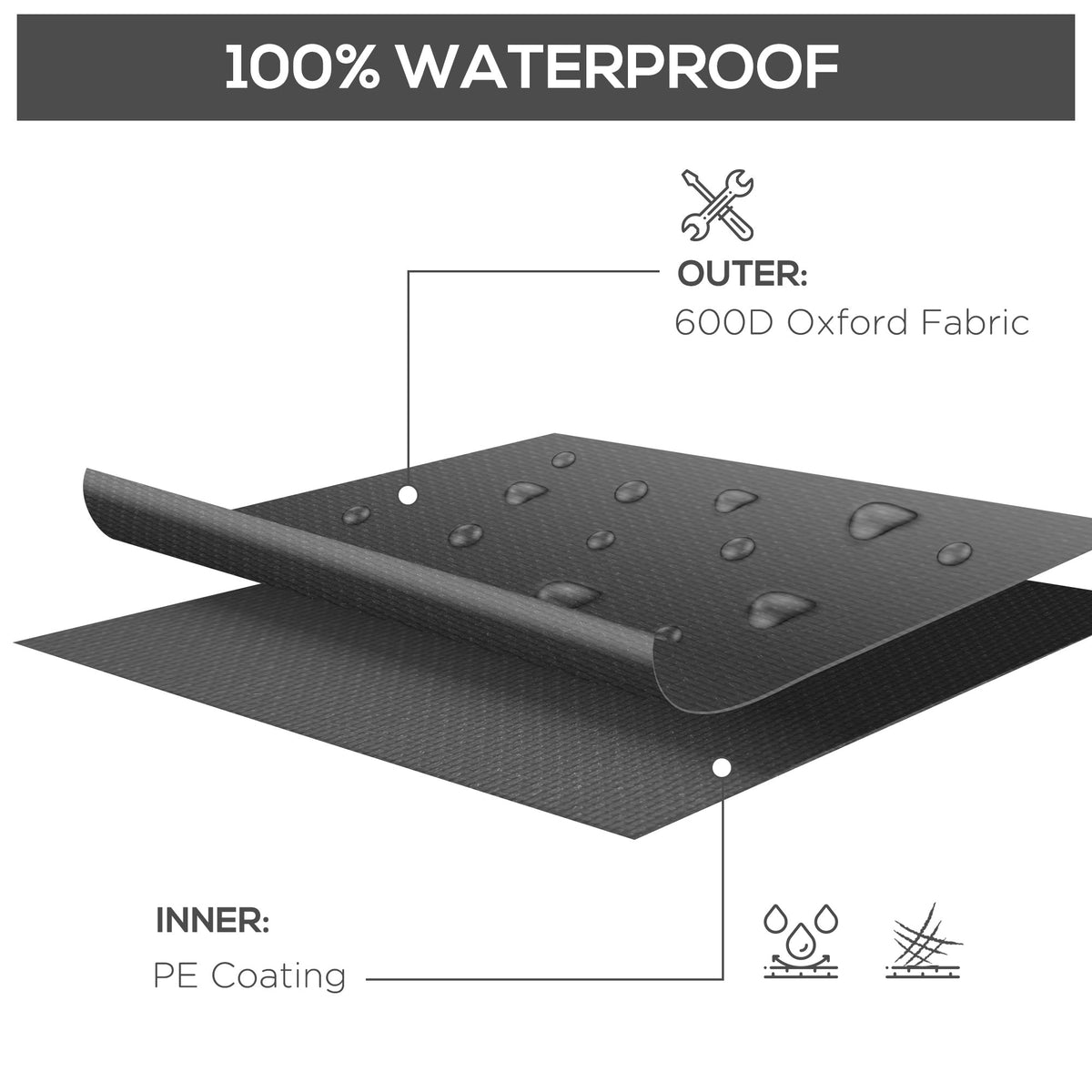Outsunny Outdoor Garden Furniture Cover Waterproof, Anti-UV 600D Heavy Duty Oxford Fabric Patio Furniture Cover for Rectangular Sofa Table Set, Black, 245 x 165 x 66 cm