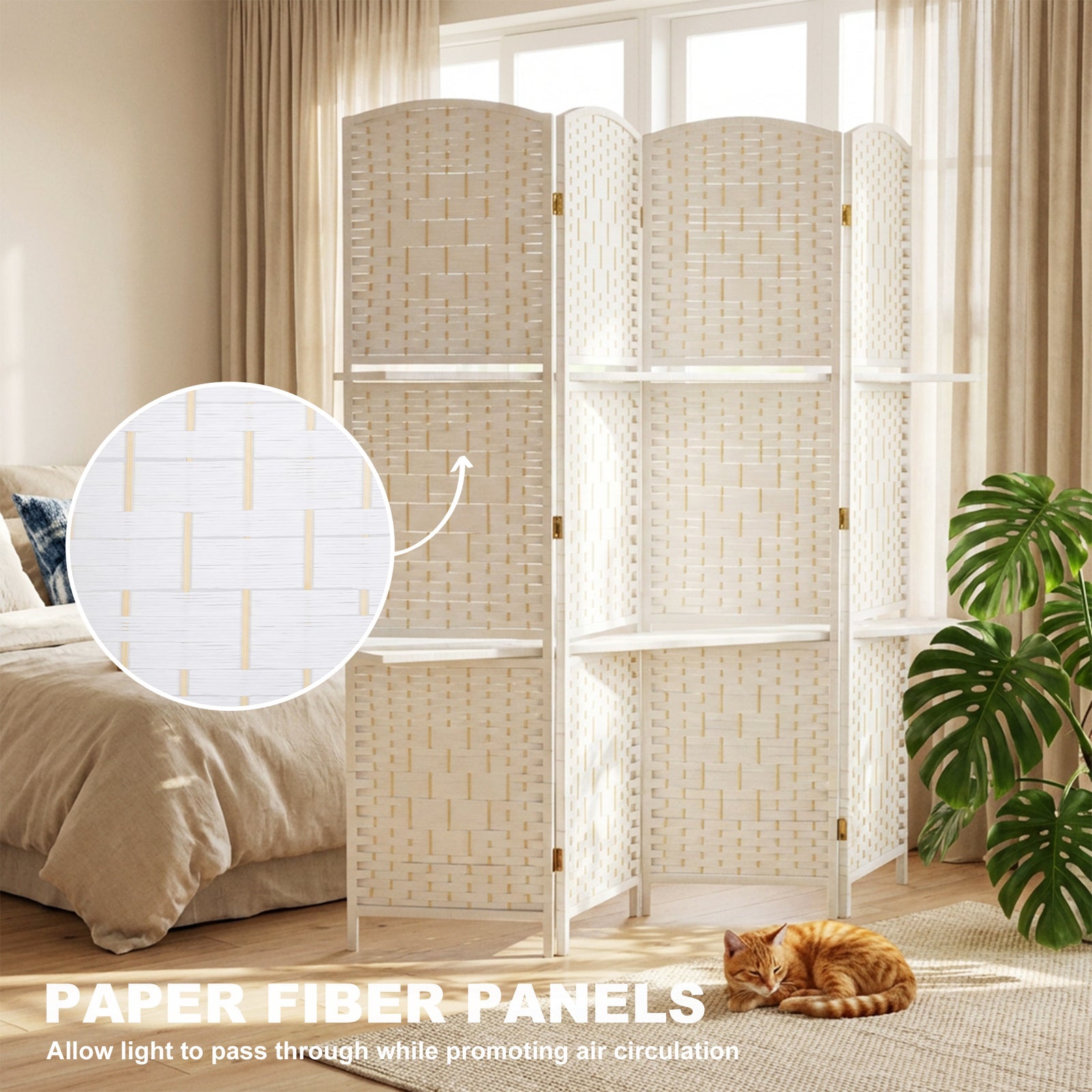 HOMCOM Freestanding Privacy Screen, 4 Panel Folding Room Divider for Living Room, Bedroom and Office, 160 x 170cm, White