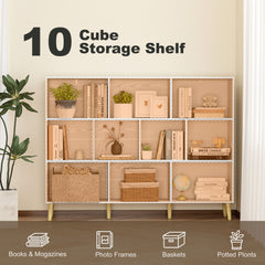 HOMCOM 10-Cube Bookcase, 3-Tier Book Shelf with Solid Wood Legs, 140 cm Modern Bookshelf with Anti-Tip Kit for Bedroom, White