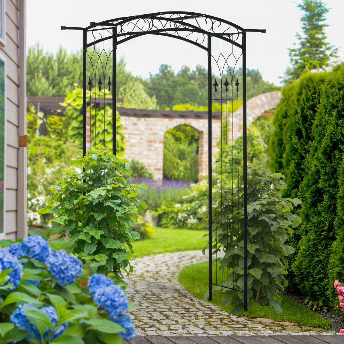 Outsunny 211cm Height Metal Garden Arch Arbor for Wedding Decor for Climbing Plants and Outdoor Decoration
