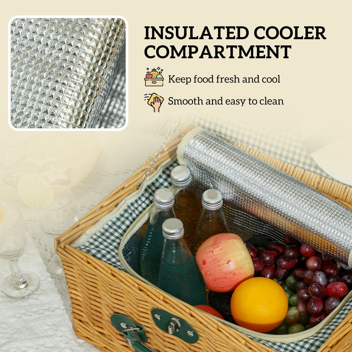 Outsunny Two-Person Picnic Set, with Wicker Basket - product image 5