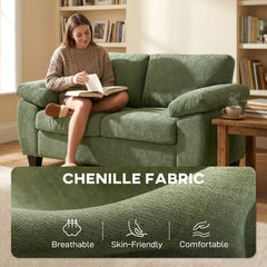 HOMCOM 2 Seater Sofa, 156cm Chenille Loveseat Sofa, Dark Green