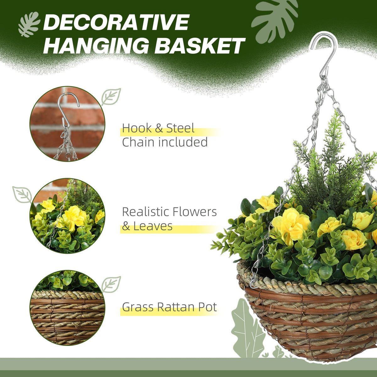 Outsunny Set of Two Hanging Lisianthus Flower Pots - Yellow/Green