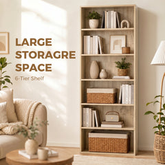 HOMCOM Six Shelf Bookcase - Oak