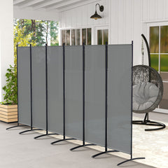 Outsunny 6 Panel Folding Room Divider, 1.7m Privacy Screen with Wide Feet, Portable Freestanding Metal Partition Separator for Office, Living Room, Bedroom, Dining Room, Dark Grey